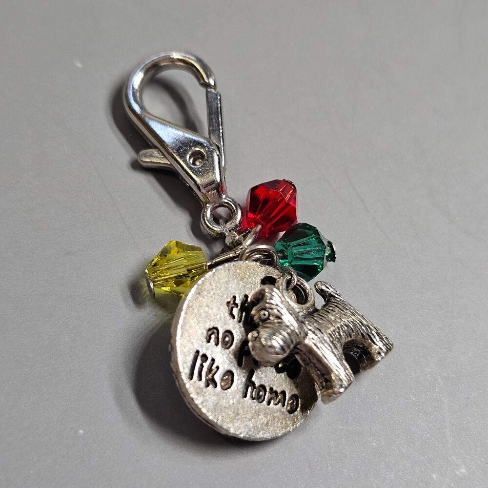 There's No Place Like Home Keychain Charm Dog Beads Silvertone Lobster